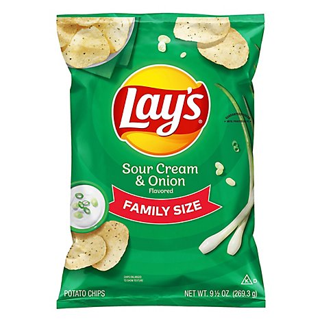 Lays Potato Chips Sour Cream & Onion Family Size! - 9.5 Oz