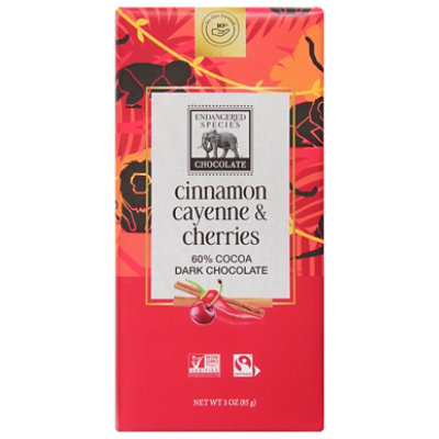 Endangered Species Dark Chocolate Natural 60% Cocoa With Cinnamon Cayenne & Cherries - 3 Oz - Image 3