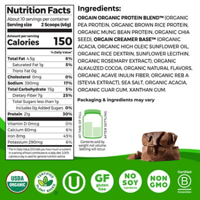 Orgain Organic Protein Plant Based Powder Creamy Chocolate Fudge - 1.02 Lb - Image 3