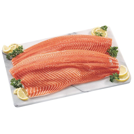 Seafood Counter Fish Salmon Atlantic Fillet Color Added Farmed Fresh Service Case - 1.50 Lbs.