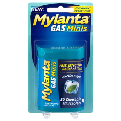 Mylanta Anti-Gas Chewable Mini-Tablets Arctic Mint Convenient Pocket Pack - 50 Count - Image 1
