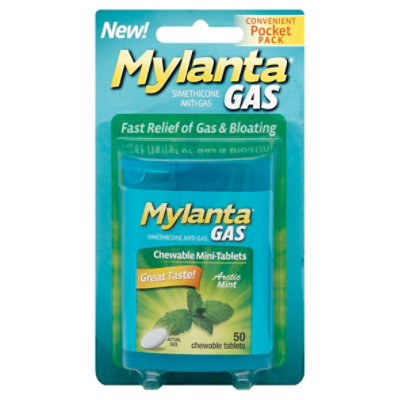 Mylanta Anti-Gas Chewable Mini-Tablets Arctic Mint Convenient Pocket Pack - 50 Count