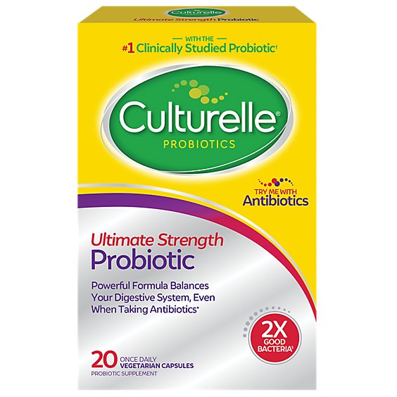 Culturelle Probiotic Supplement Digestive Health Extra Strength Vegetarian Capsules - 50 Count