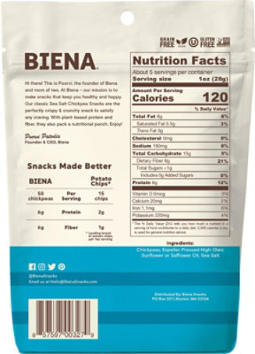 Biena Chickpea Snacks Roasted Sea Salt - 5 Oz - Image 6