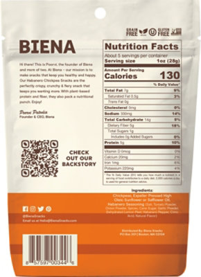 Biena Chickpea Snacks Roasted Habanero - 5 Oz - Image 6