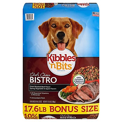 Kibbles N Bits Dog Food Chefs Choice Bistro Oven Roasted Beef Spring Veggies Apple Bag - 17.6 Lb - Image 1