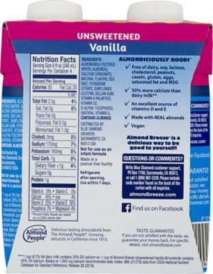 Blue Diamond Unsweetened Vanilla Almond Milk - 4-8 Fl. Oz. - Image 2