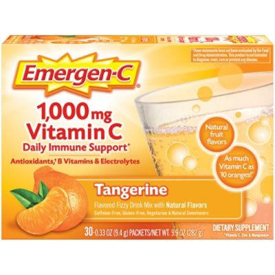 Emergen-C Tangerine Dietary Supplement Fizzy Drink Mix with 1000mg Vitamin C - 30-0.33 Oz. - Image 1