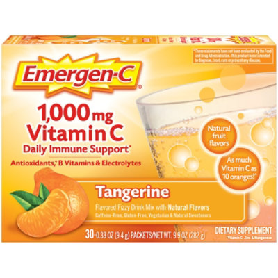 Emergen C Tangerine Dietary Supplement Fizzy Drink Mix With 1000mg Vitamin C 30 0 33 Oz Pavilions