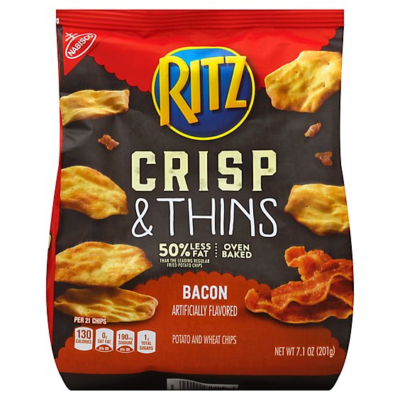 RITZ Potato & Wheat Chips Crisp & Thins Oven Baked Not Fried Bacon - 7.1 Oz