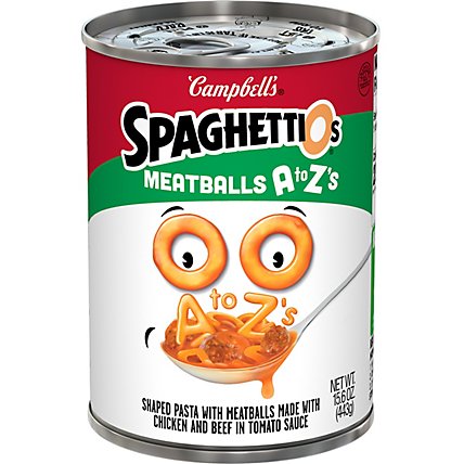 Campbells SpaghettiOs Pasta with Meatballs in Tomato Sauce A to Zs - 15.6 Oz - Image 2