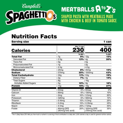 Campbell's SpaghettiOs A to Z's Canned Pasta with Meatballs - 15.6 Oz - Image 4