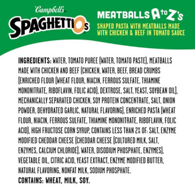 Campbell's SpaghettiOs A to Z's Canned Pasta with Meatballs - 15.6 Oz - Image 5