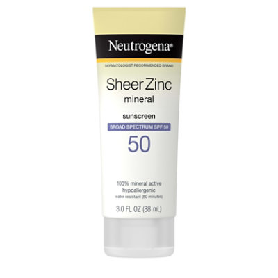 Neutrogena Sheer Zinc Sunscreen Protection Dry Touch Broad Spectrum SPF 50 - 3 Fl. Oz. - Image 1