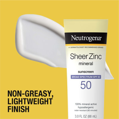 Neutrogena Sheer Zinc Sunscreen Protection Dry Touch Broad Spectrum SPF 50 - 3 Fl. Oz. - Image 3