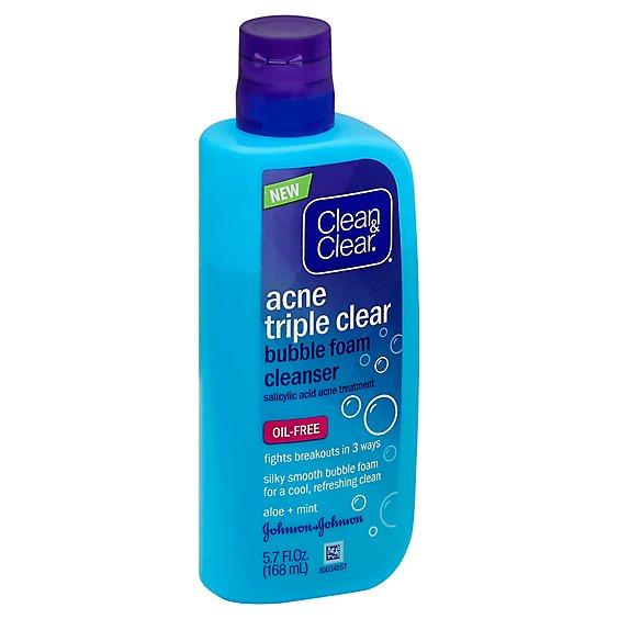 Clean & Clear Acne Cleanser Triple Clear Bubble Foam - 5.70 Fl. Oz.