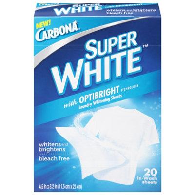 Carbona Laundry Sheets Whitening Super White Bleach Free Box - 20 Count