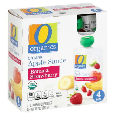  O Organics Organic Apple Sauce Banana Strawberry Pouches - 4-3.17 Oz 