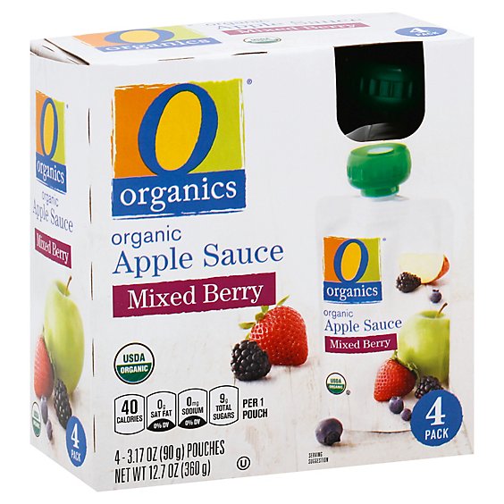 O Organics Organic Apple Sauce Mixed Berry Pouches - 4-3.17 Oz