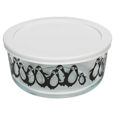 Pyrex 4c Black Penguins W White Plastic Cover - Each