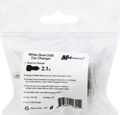 Dual Usb Car Charger  - White - Each - Image 2