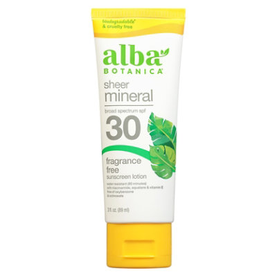 Alba Botanica Very Emollient Sunscreen Fragrance Free Broad Spectrum SPF 30 - 4 Oz.