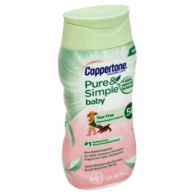 Coppertone Sunscreen Lotion Water Babies Pure & Simple SPF 50 - 6 Oz