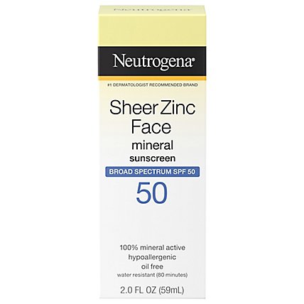 Neutrogena Sheer Zinc Sunscreen Protection Dry-Touch Broad Spectrum SPF 50 - 2 Fl. Oz. - Image 1
