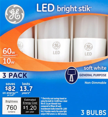 GE 60 Watt Soft White Bright Stik Led Non Dimmable Bulb - 1 Each - Image 2