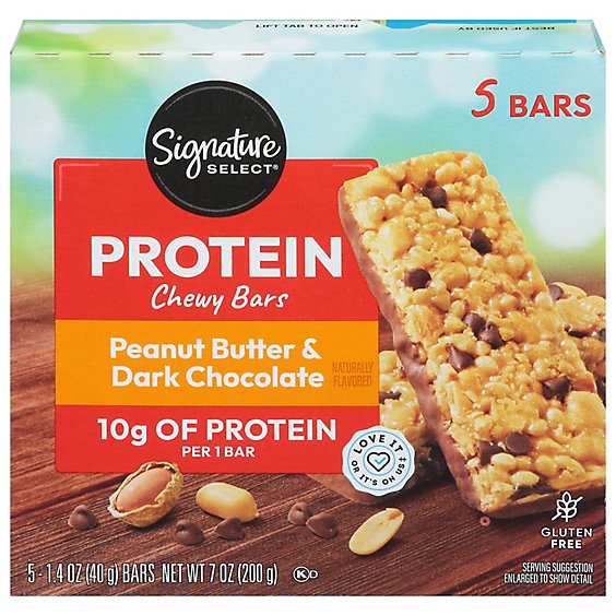 Signature SELECT Chewy Bars Protein Peanut Butter Dark Chocolate Flavored - 5-1.4 Oz