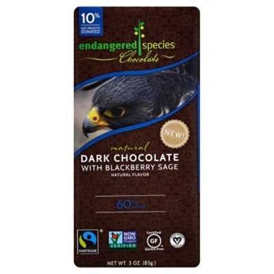 Endangered Species Dark Chocolate Natural 60% Cocoa With Blackberry Sage - 3 Oz