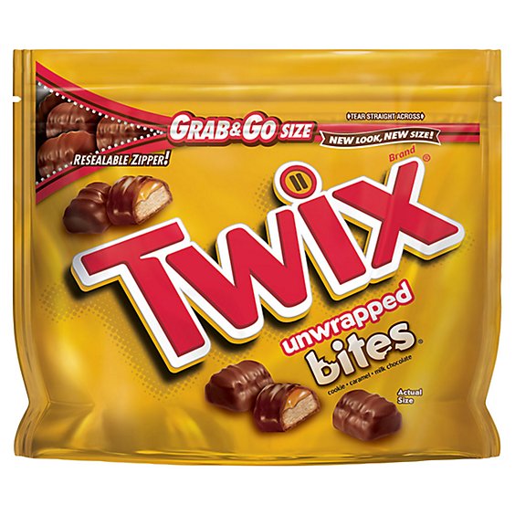 Twix Caramel Bites Size Chocolate Cookie Bar Candy Grab & Go Size Pouch 4.5 Oz