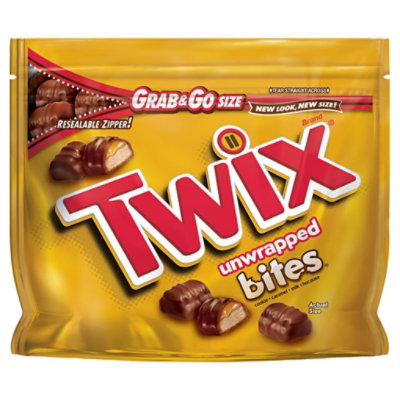 Twix Caramel Bites Size Chocolate Cookie Bar Candy Grab & Go Size Pouch 4.5 Oz