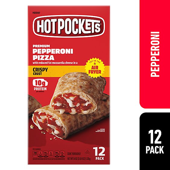 Hot Pockets Pepperoni Pizza Crispy Crust Sandwiches Frozen Snack Box - 12 Count