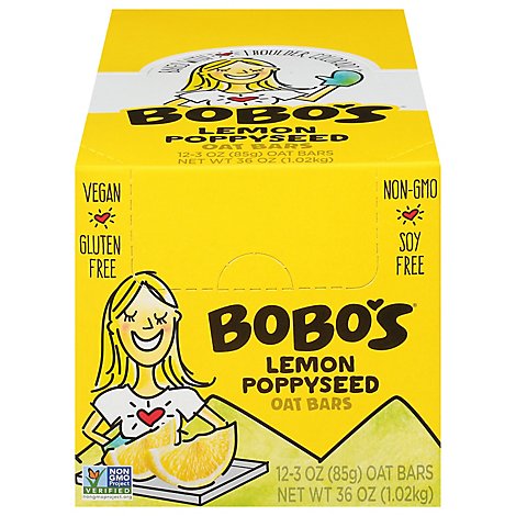 Bobos Oat Bar Gluten Free Lemon Poppyseed - 12-3 Oz