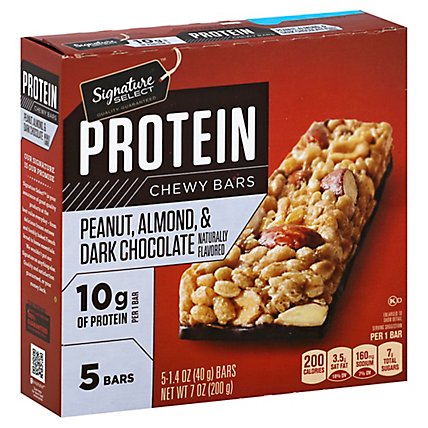 Signature SELECT Chewy Bars Protein Peanut Almond Dark Chocolate Flavored - 5-1.4 Oz - Image 1