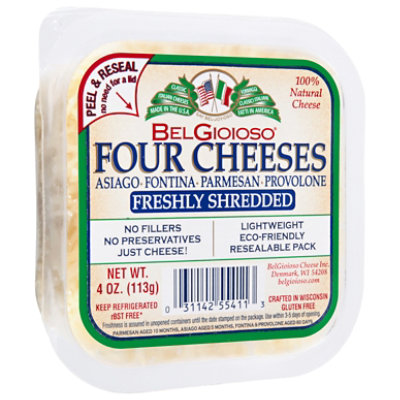 BelGioioso Natural Shredded Four Cheeses Asiago Fontina Parmesan Provolone Cup - 4 Oz - Image 1