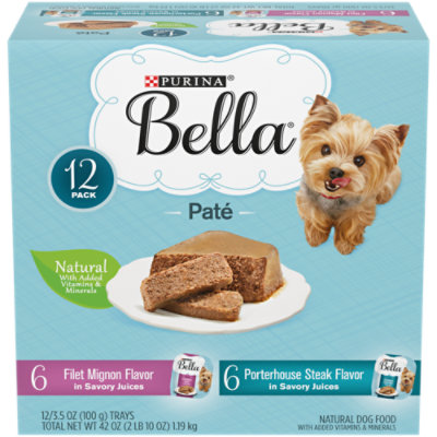 Bella Savory Juices Filet Mignon Flavor & Porterhouse Steak Flavor Wet Dog Food - 12-3.5 Oz