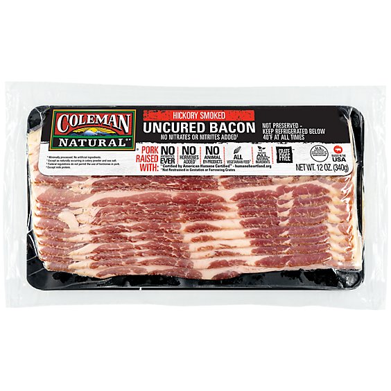Coleman Natural Bacon Uncured Hickory Smoked - 12 Oz