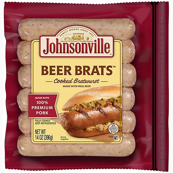Johnsonville Brats Beer Bratwurst Fully Cooked 6 Links - 14 Oz