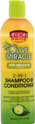 African Pride Olive Miracle Shampoo & Conditioner 2-In-1 Anti-Breakage Formula - 12 Fl. Oz. - Image 1