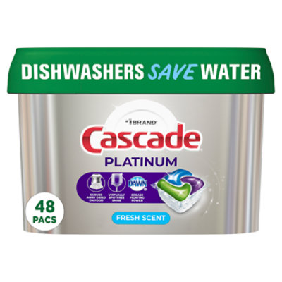 Cascade Platinum Dishwasher Detergent Pods ActionPacs Tabs Fresh Scent - 48 Count