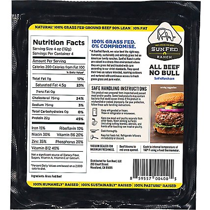 SunFed Ranch Grass Fed Beef Ground Beef Brick 90% Lean 10% Fat - 1.00 Lb - Image 6