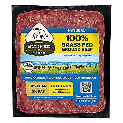 SunFed Ranch Grass Fed Beef Ground Beef Brick 90% Lean 10% Fat - 1.00 Lb - Image 2