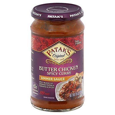 Pataks Simmer Sauce For Spicy Butter Chicken Original Hot - 15 Oz