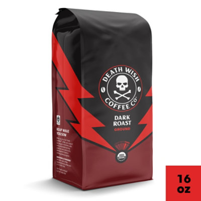 Death Wish Coffee Dark Roast Ground Coffee Bag - 1 LB - Image 1