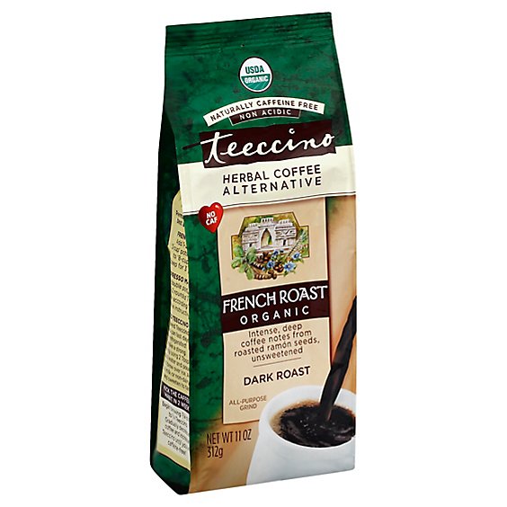 Teeccino Herbal Coffee Organic Caffeine-Free All-Purpose Grind Dark Roast French Roast - 11 Oz