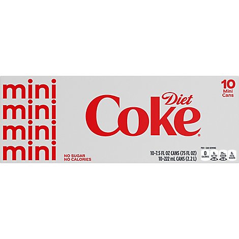 Diet Coke Soda Pop Mini Cans 10 Count - 7.5 Fl. Oz.
