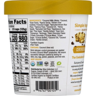 Luna & Larrys Organic Coconut Bliss Ice Cream Choc Chip Cookee - 1 Pint - Image 2