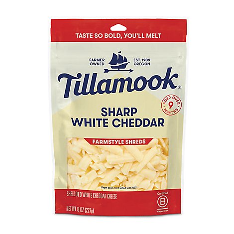 Tillamook Sharp White Cheddar Shredded Cheese Farmstyle Cut - 8 Oz